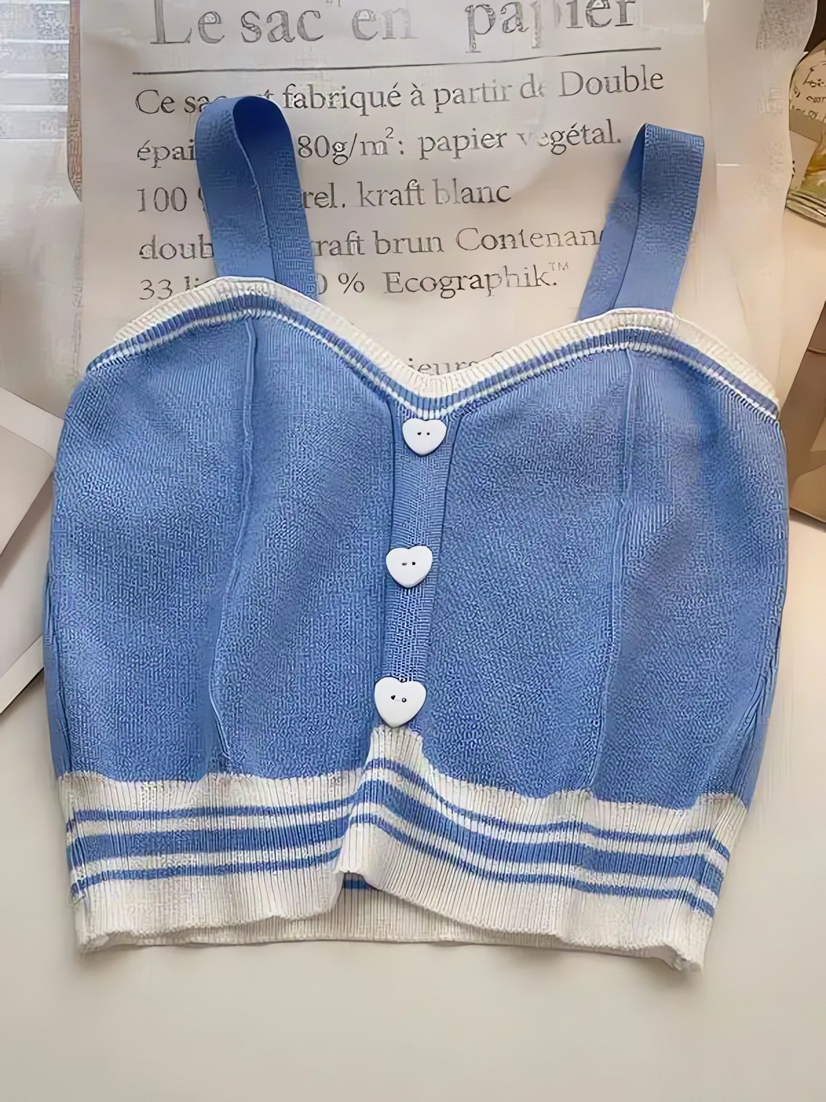 Soft Girl Heart Buttoned Knitted Crop Top - KAYSMAR