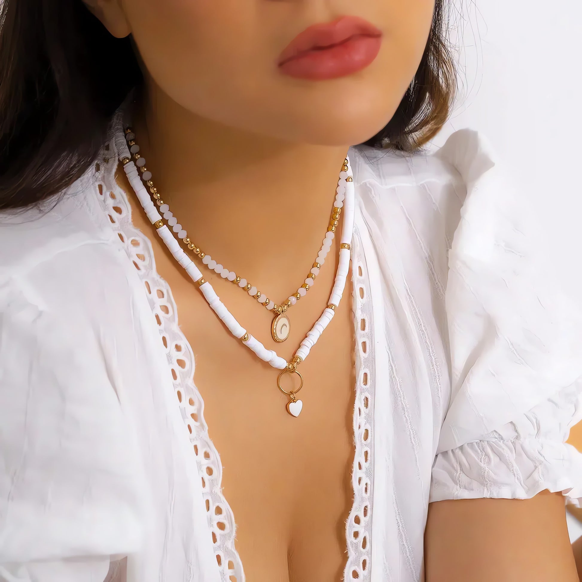 Soft Girl Heart & Moon Two-Pack Necklace Set - KAYSMAR