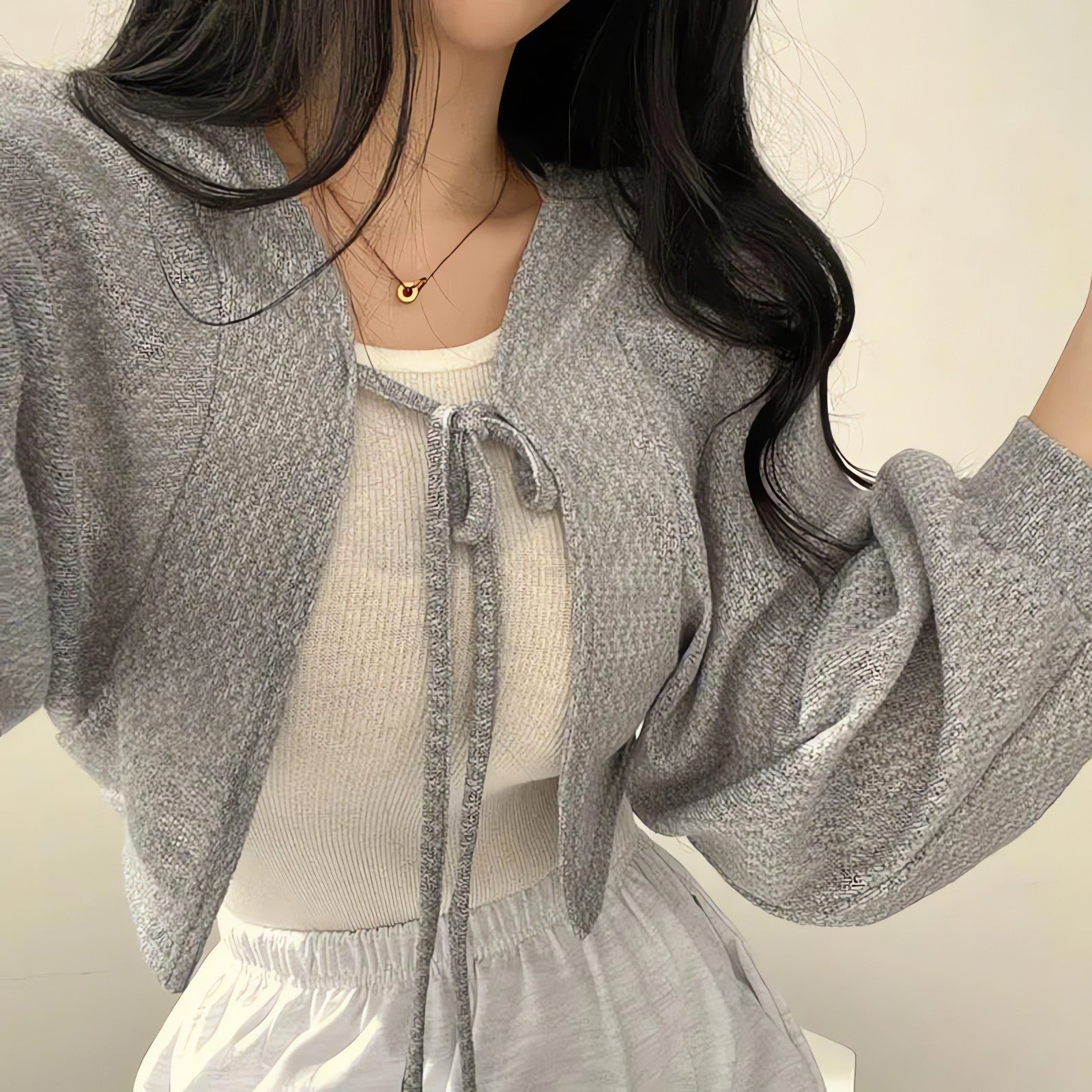 Soft Girl Lace Up Crop Cardigan - KAYSMAR