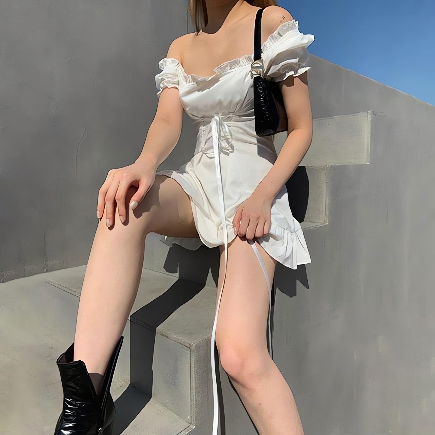 Soft Girl Lace Up Mini Dress - KAYSMAR