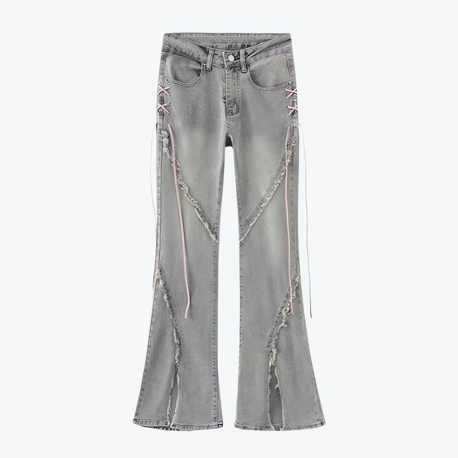 Soft Girl Lace Up Slit Flare Jeans - KAYSMAR