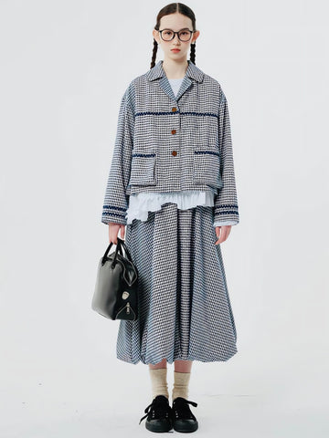 Soft Girl Plaid Bubble Midi Skirt - KAYSMAR