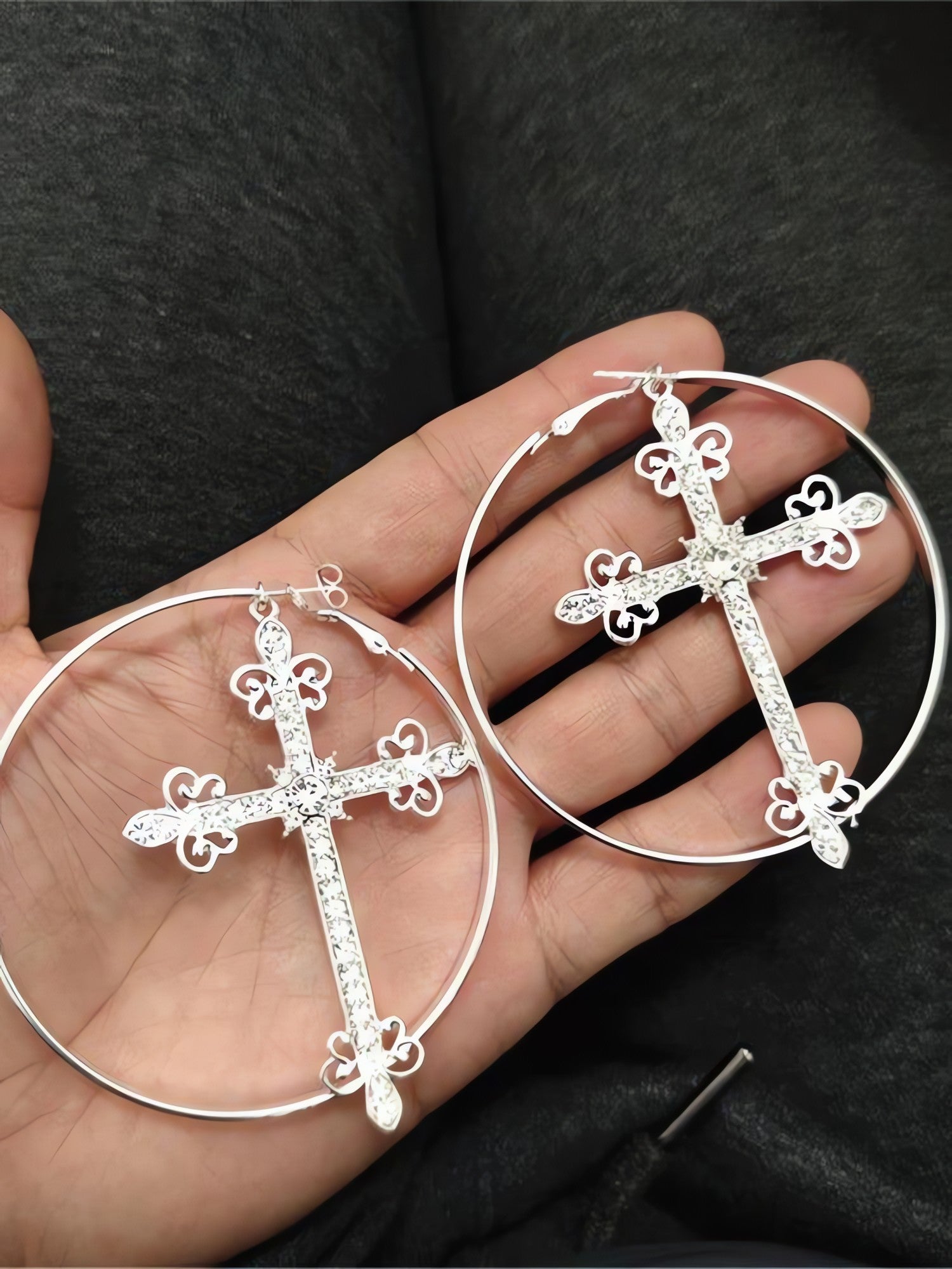 Sparkle Cross Hoop Earrings - KAYSMAR