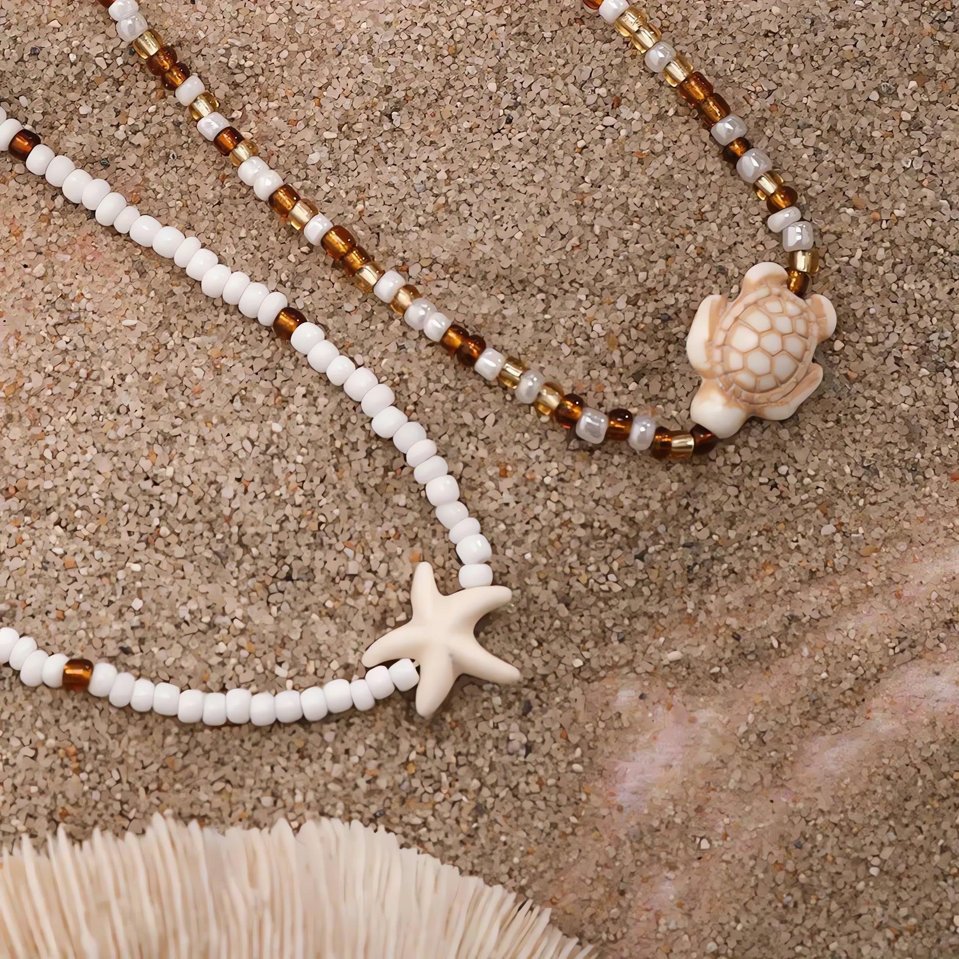 Starfish & Turtle Beaded Two-Pack Necklace Set - KAYSMAR