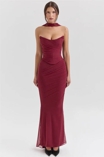 Strapless Corset Top & Maxi Skirt Two Piece Set - KAYSMAR
