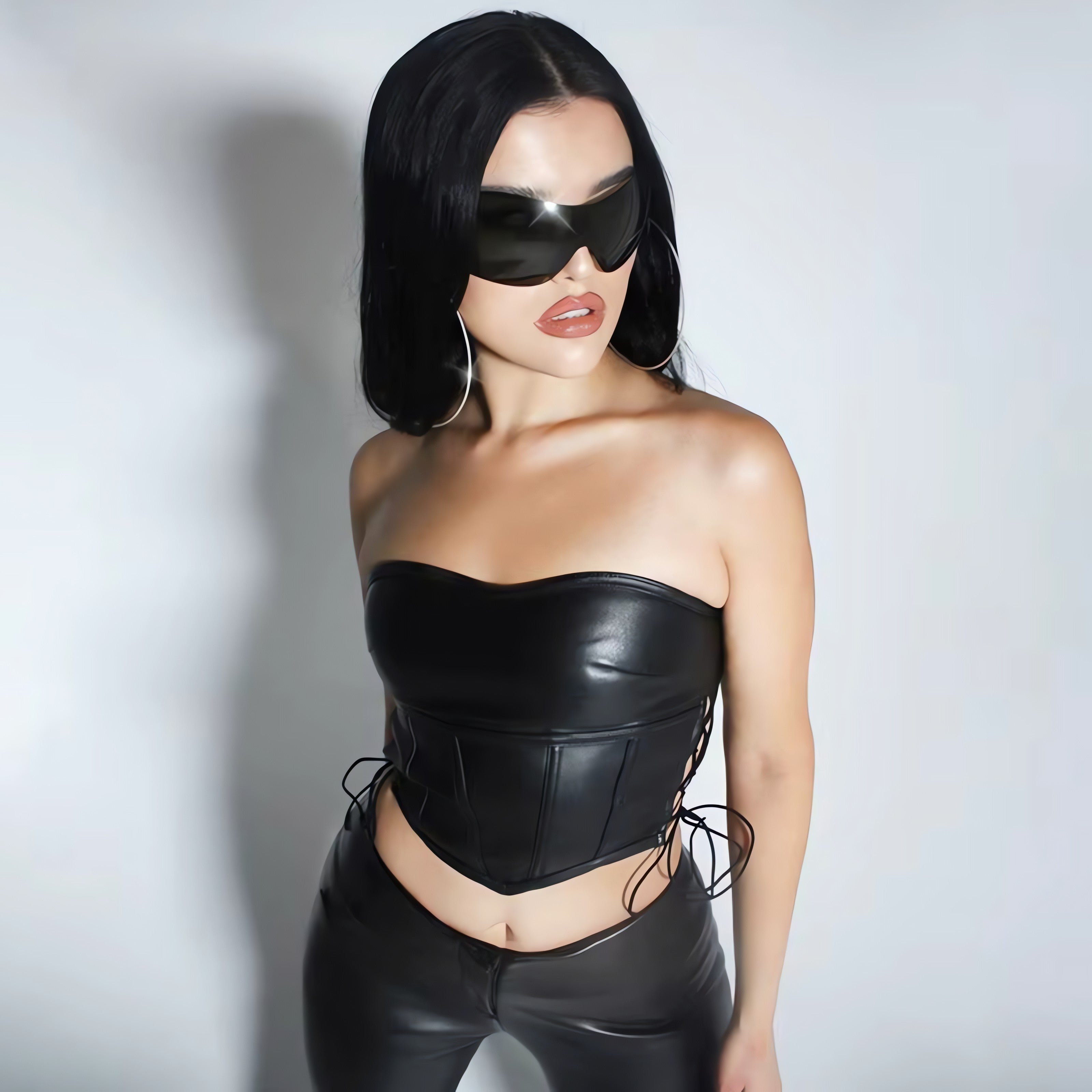 Strapless Faux Leather Crop Top
