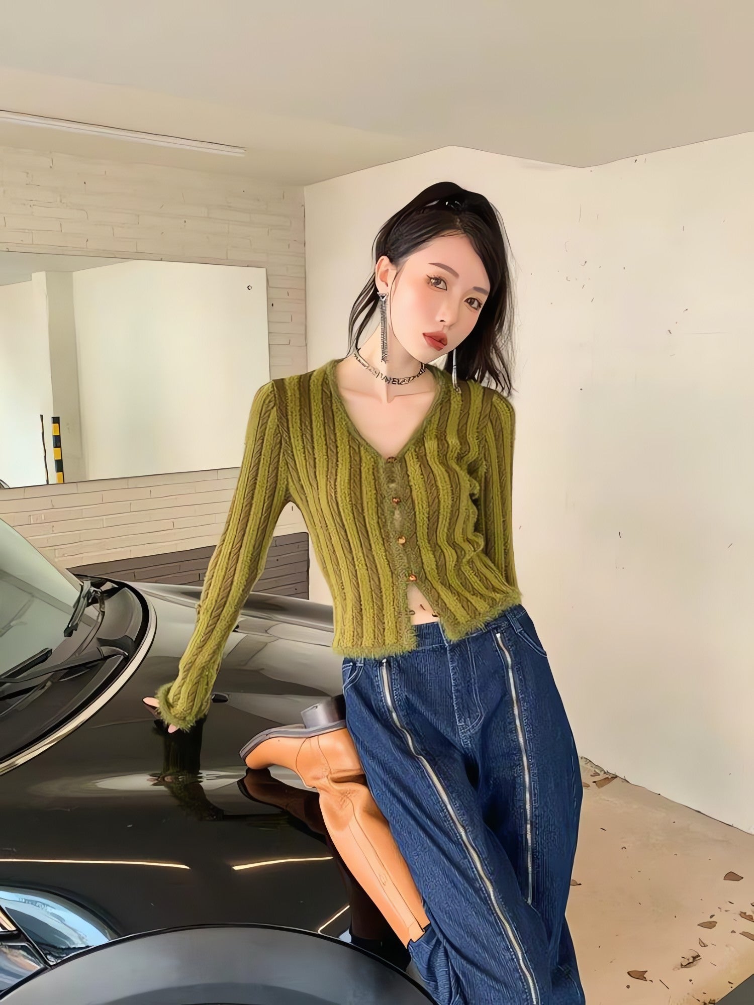 Striped Fluffy Cardigan - KAYSMAR