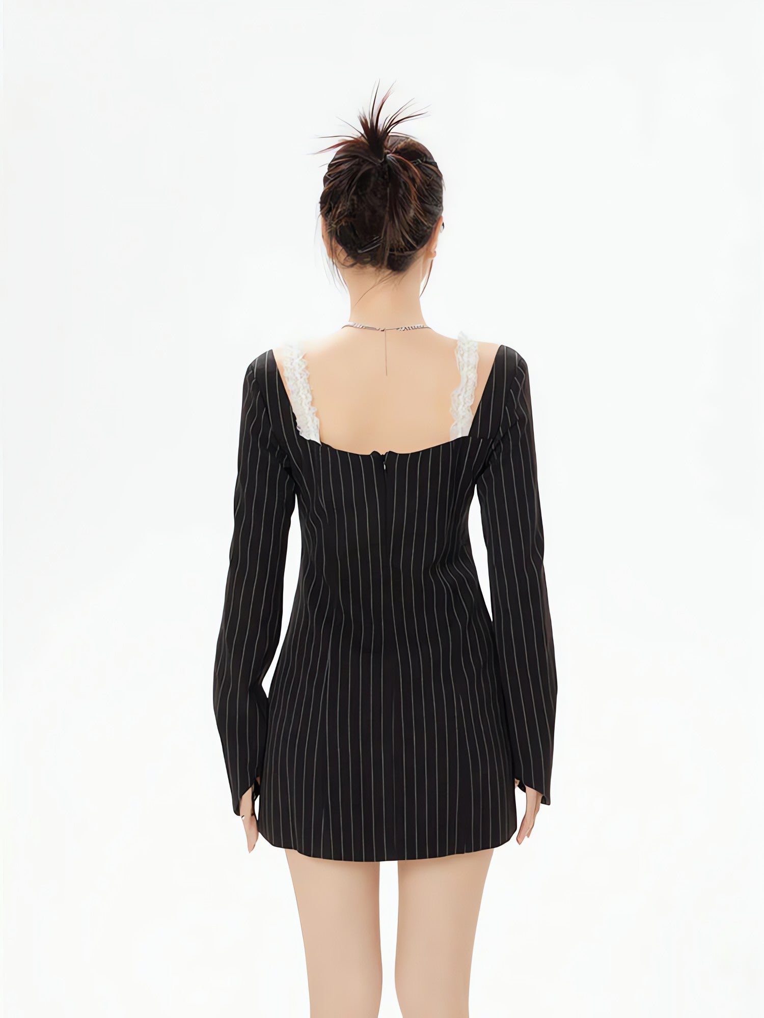 Striped Lace Strap Bow Mini Dress - KAYSMAR