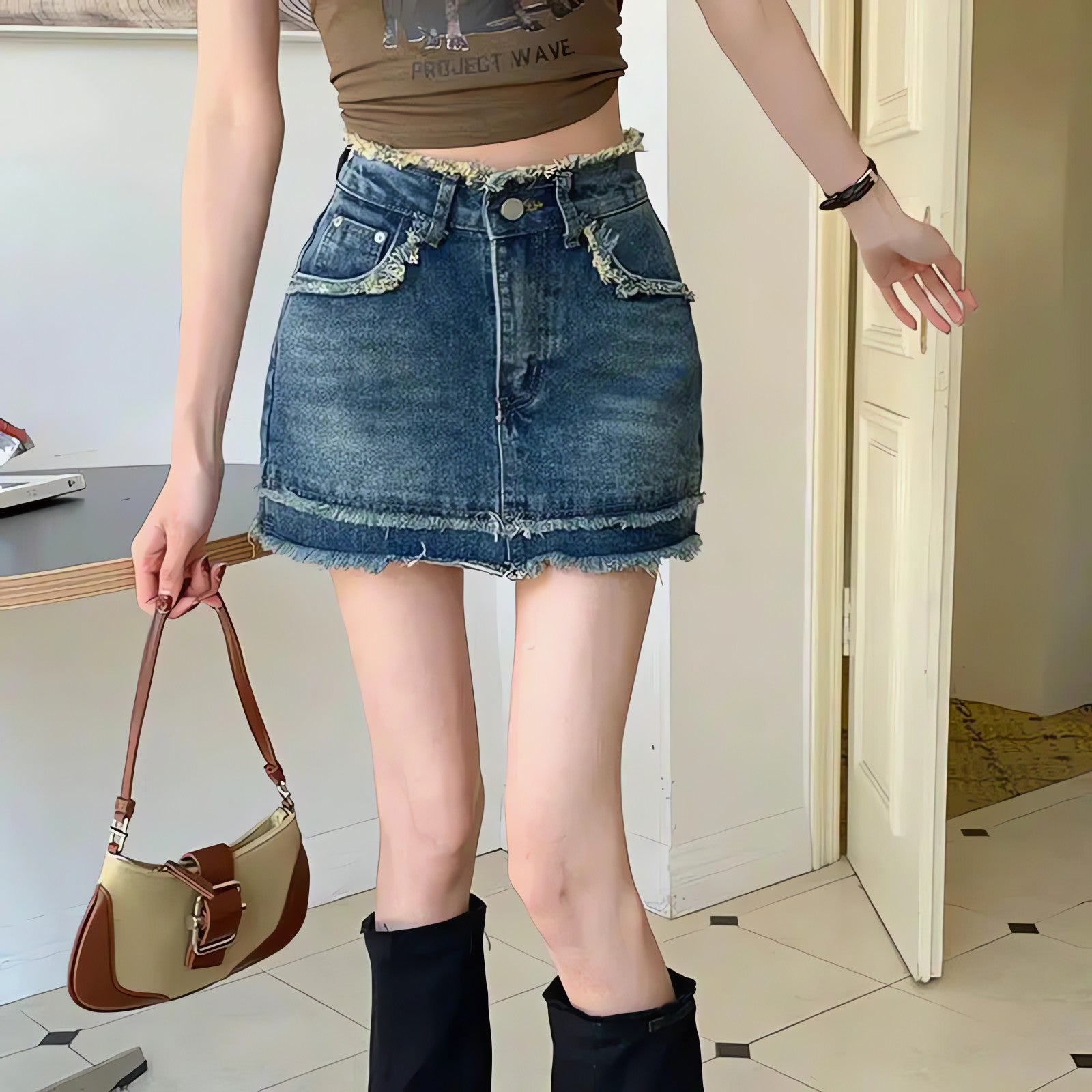 Tasseled Denim Mini Skort - KAYSMAR