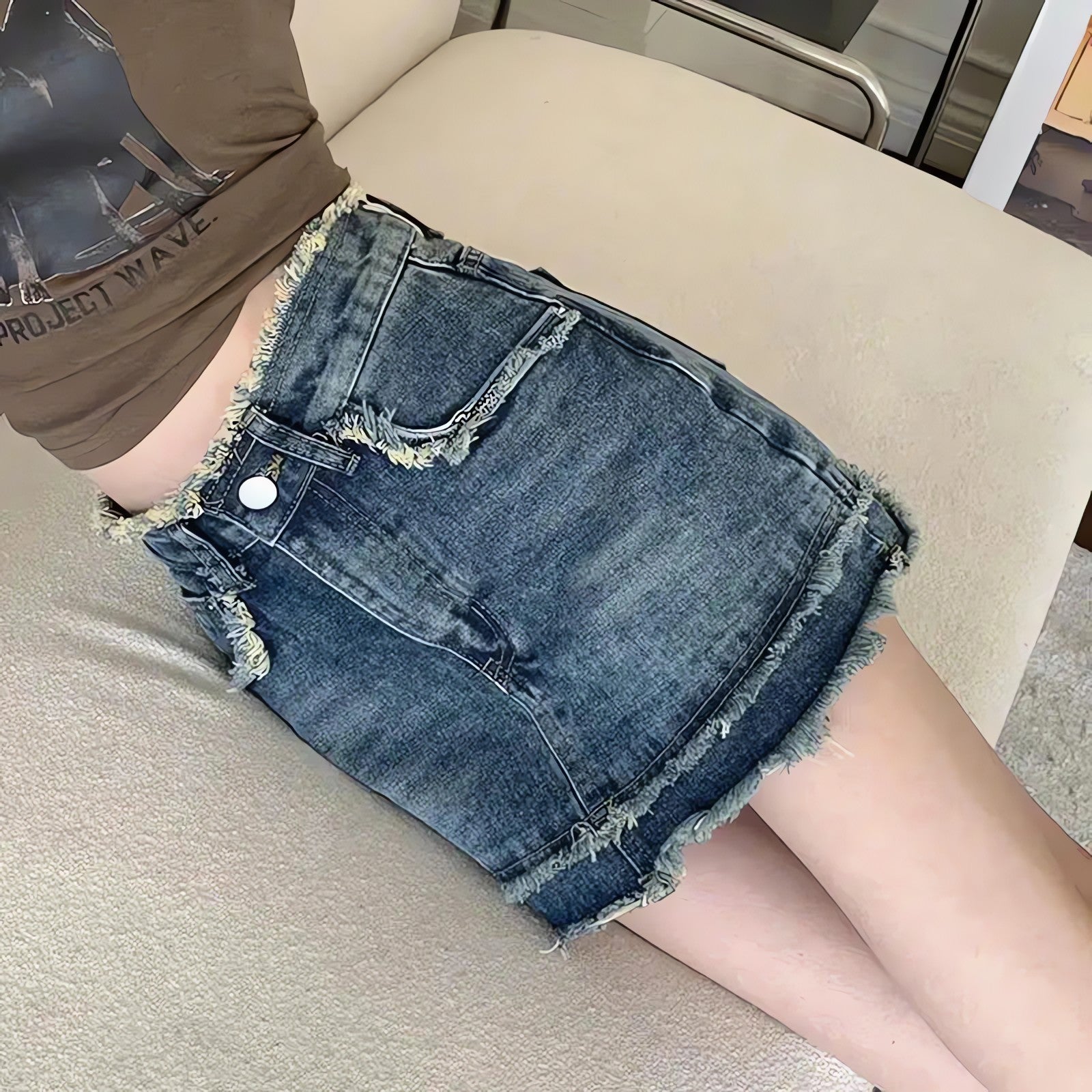 Tasseled Denim Mini Skort - KAYSMAR