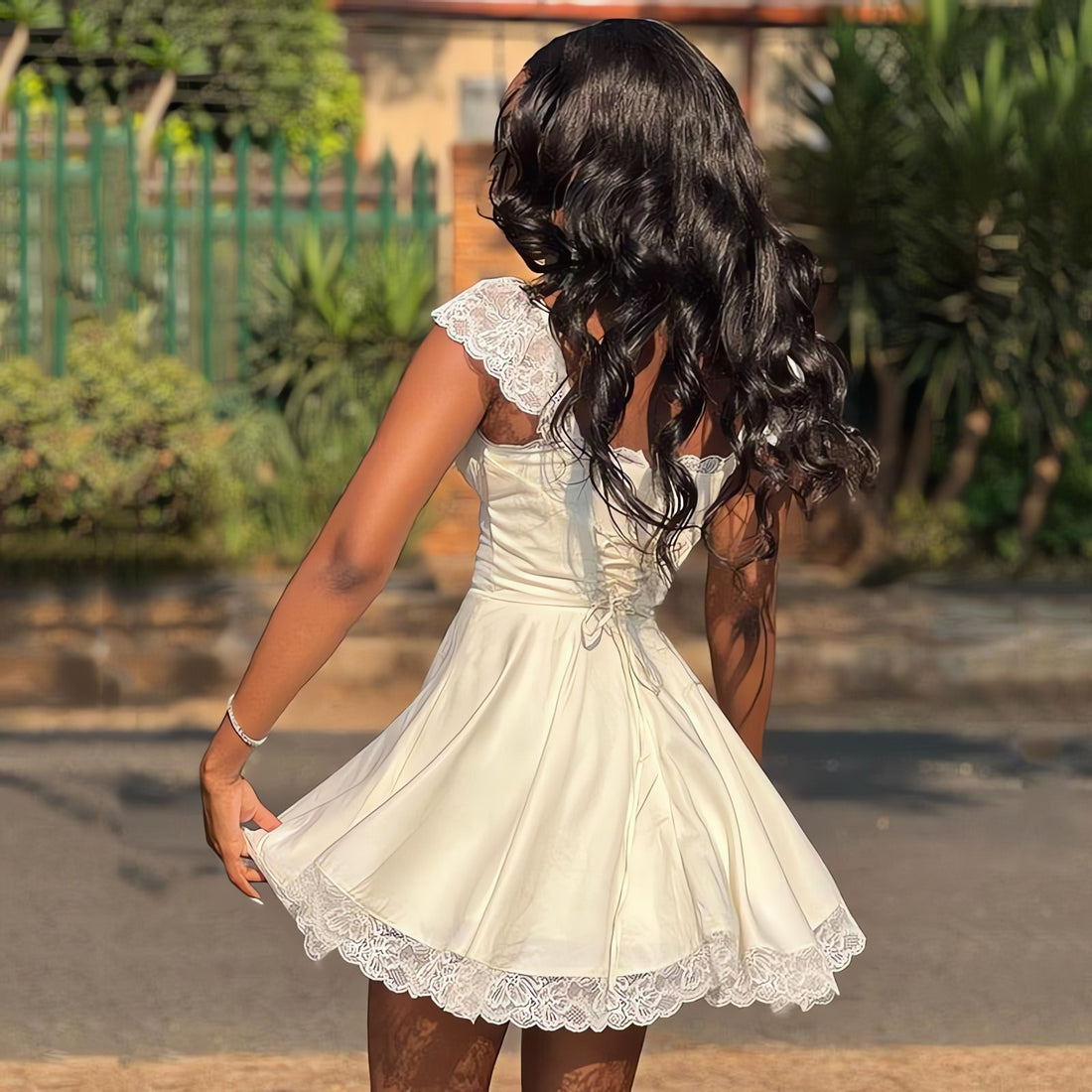 Tie-Back Lace Mini Dress - KAYSMAR