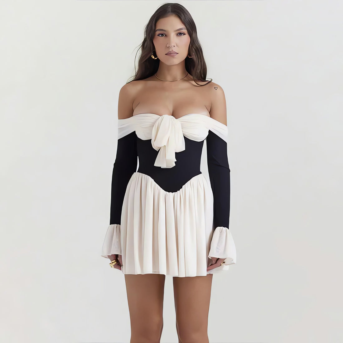 Tie Front Off Shoulder Corset Mini Dress - KAYSMAR