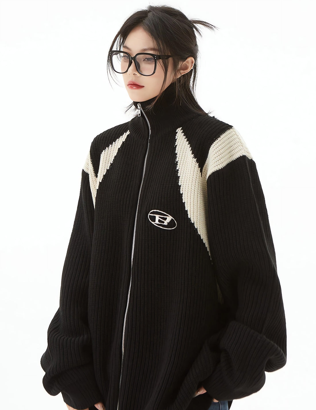 Turtleneck Zip-Up Loose Cardigan - KAYSMAR