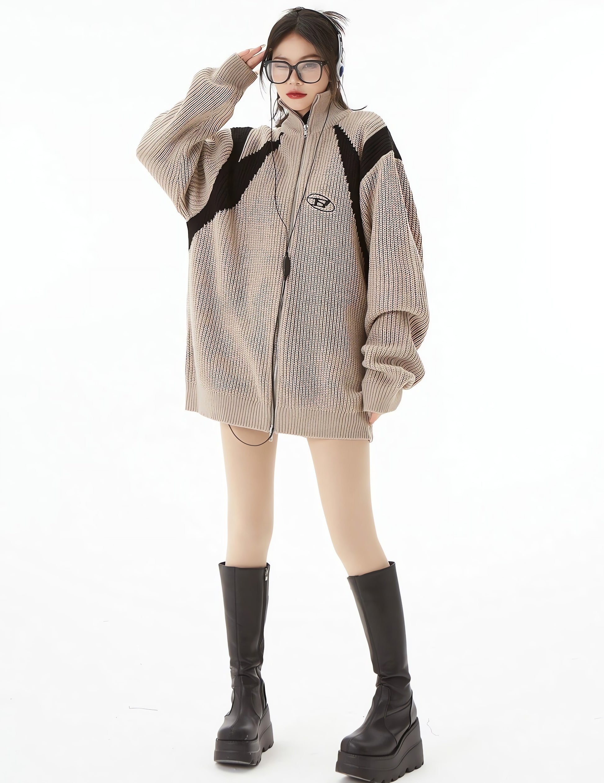 Turtleneck Zip-Up Loose Cardigan - KAYSMAR