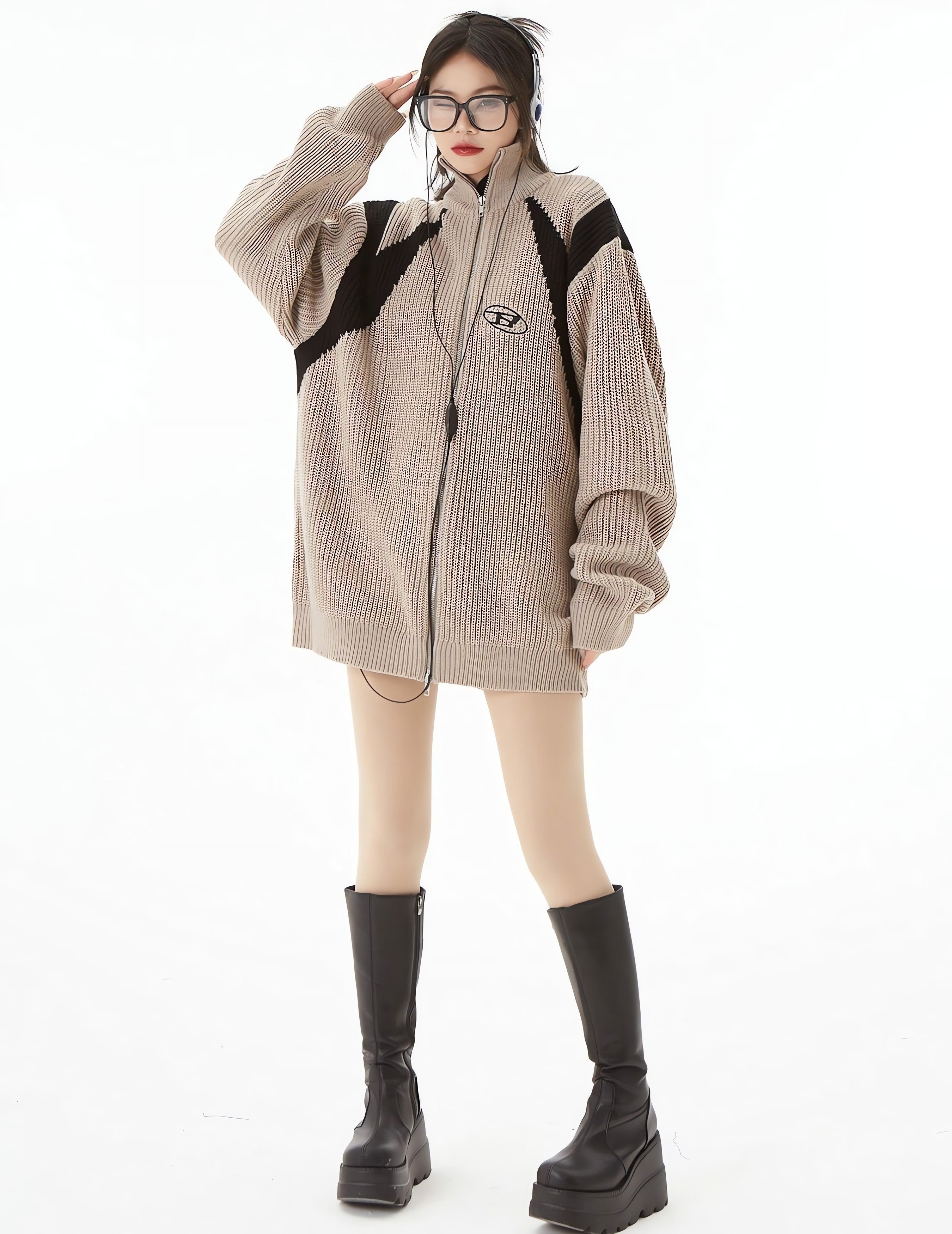 Turtleneck Zip-Up Loose Cardigan - KAYSMAR