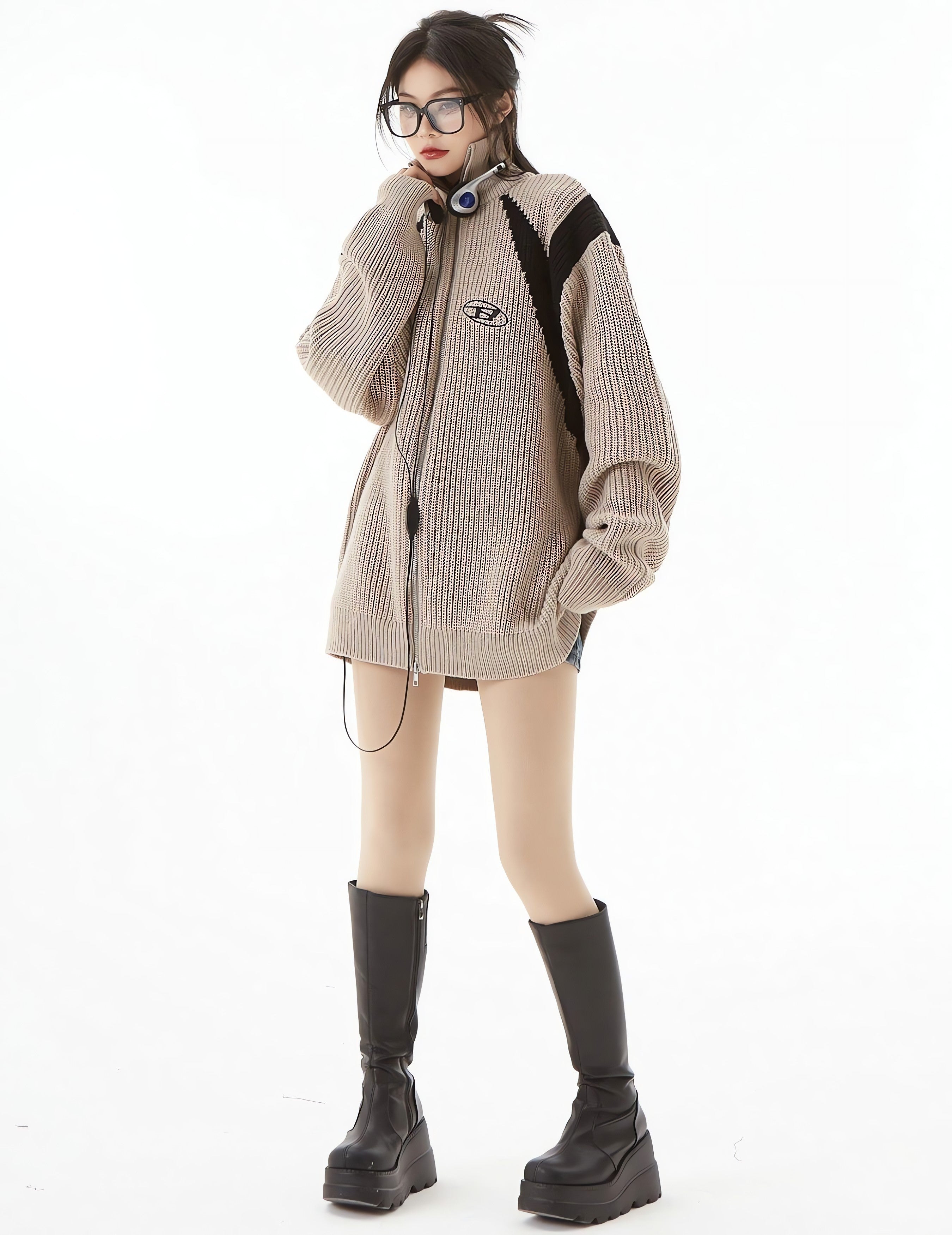 Turtleneck Zip-Up Loose Cardigan - KAYSMAR