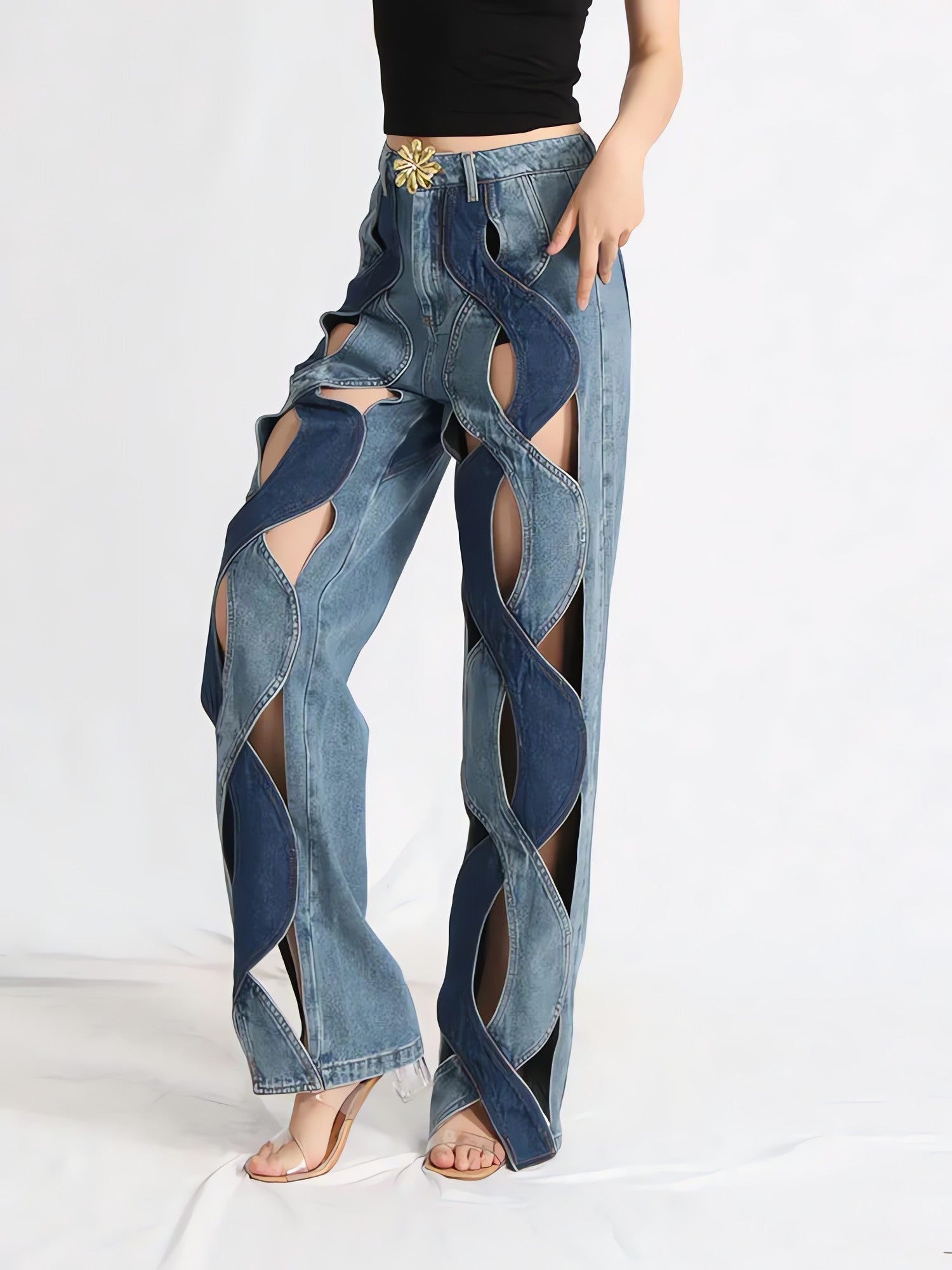 Two Different Denim Cut Out Jeans - KAYSMAR