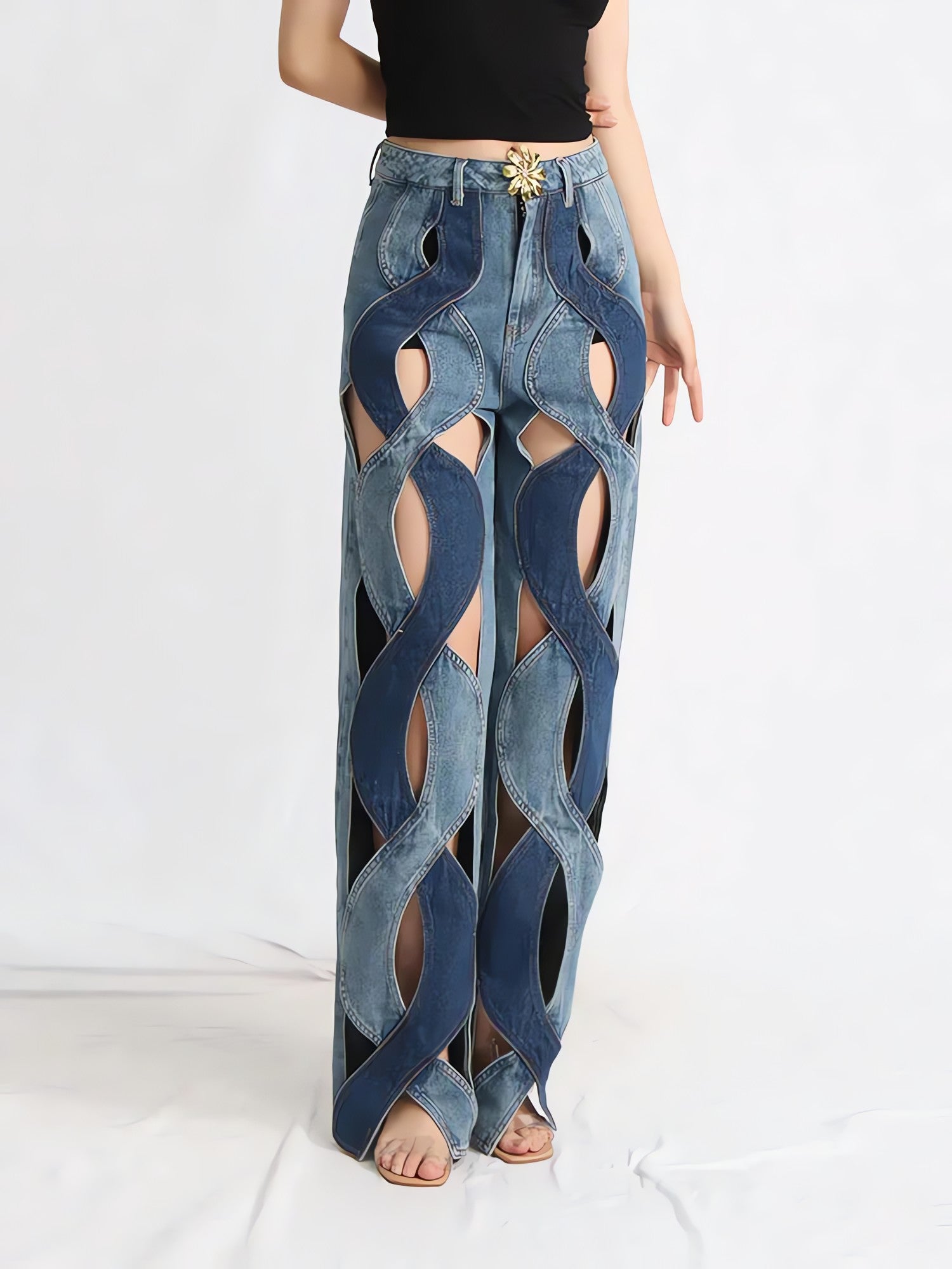 Two Different Denim Cut Out Jeans - KAYSMAR