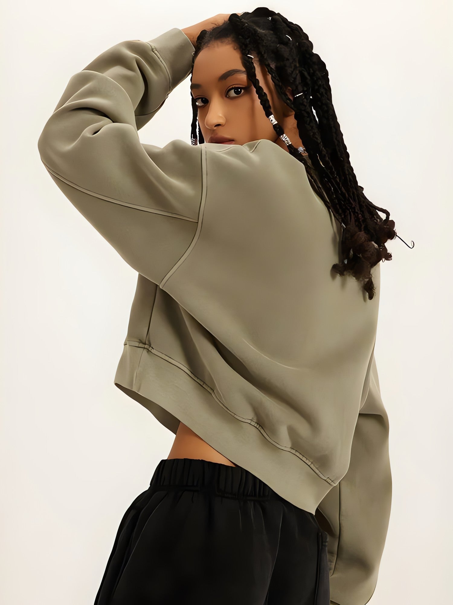 V-Neck Drop Shoulder Cropped Sweatshirt - KAYSMAR