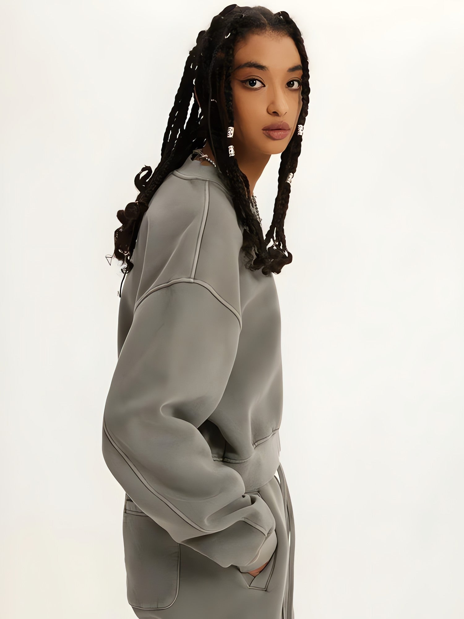 V-Neck Drop Shoulder Cropped Sweatshirt - KAYSMAR