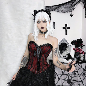 Victorian Goth Ribbon Detailed Corset Top - KAYSMAR
