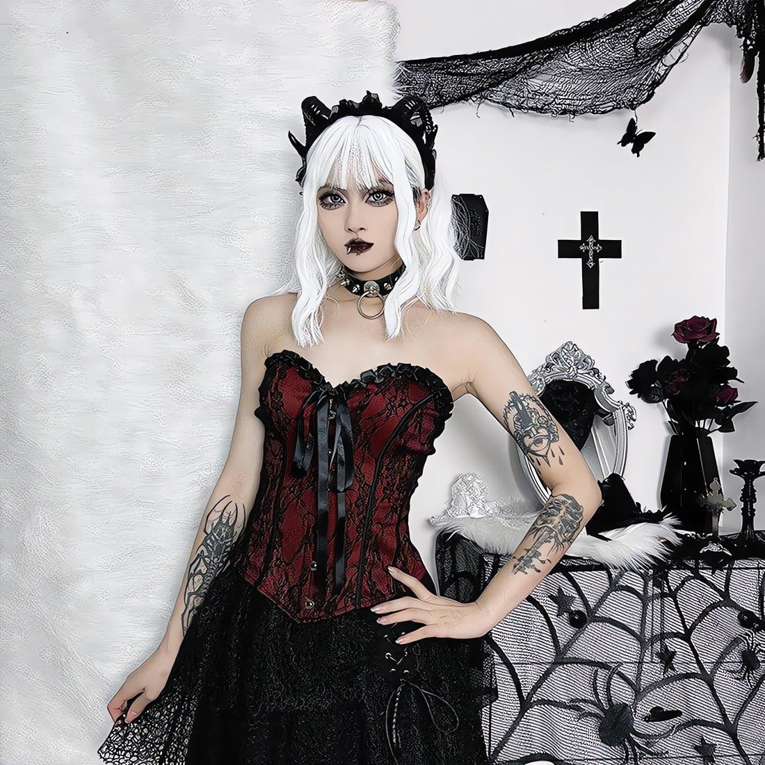 Victorian Goth Ribbon Detailed Corset Top - KAYSMAR