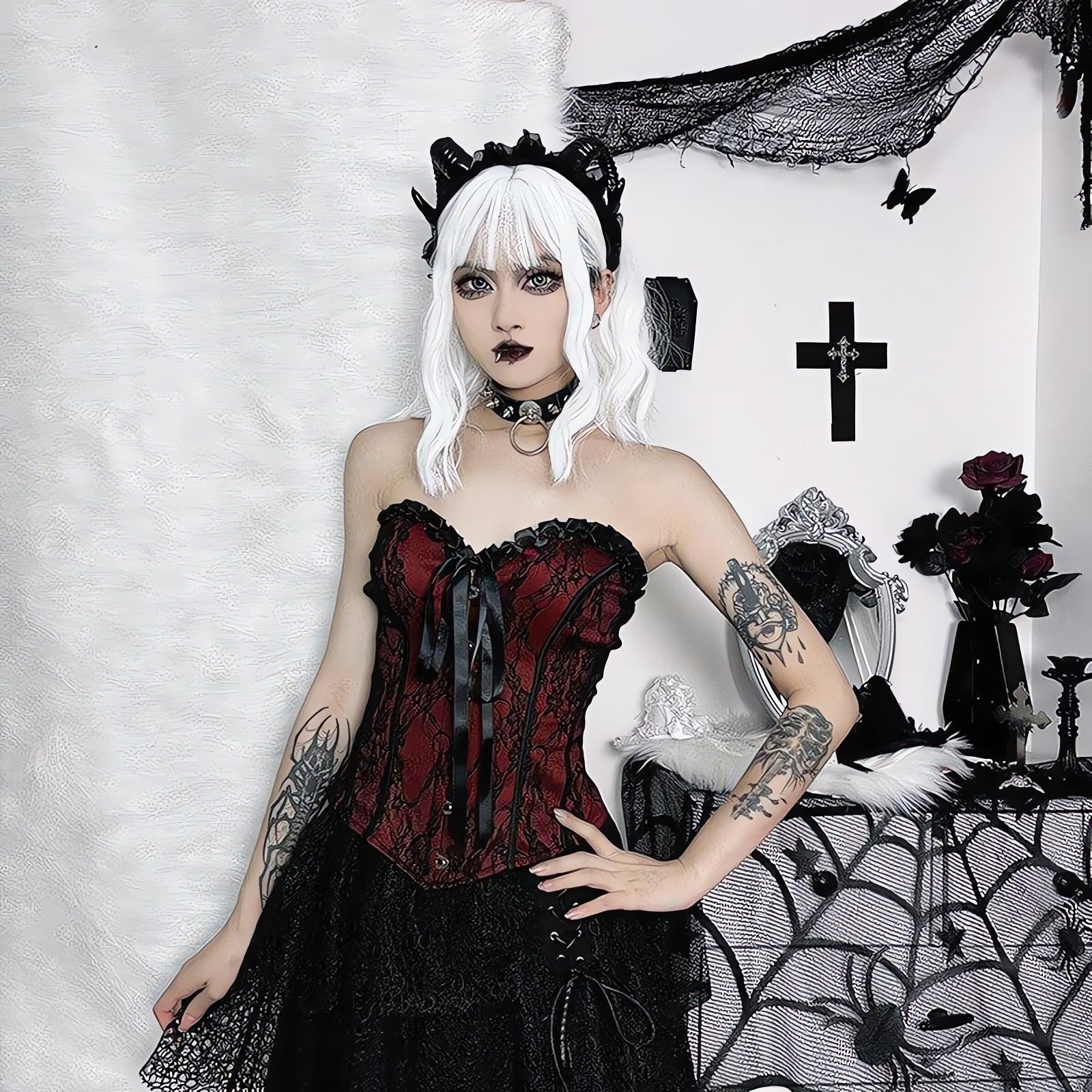 Victorian Goth Ribbon Detailed Corset Top - KAYSMAR