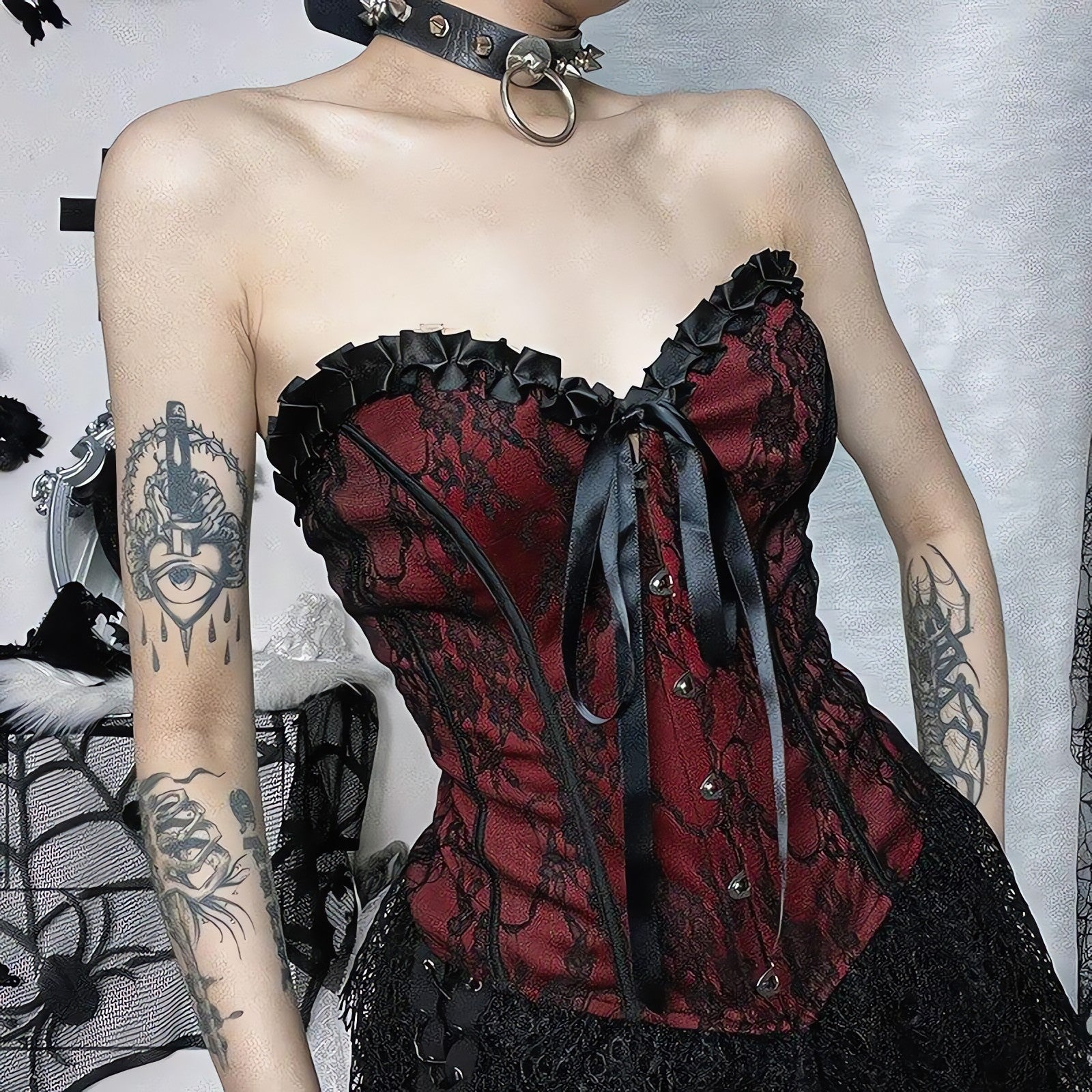 Victorian Goth Ribbon Detailed Corset Top - KAYSMAR