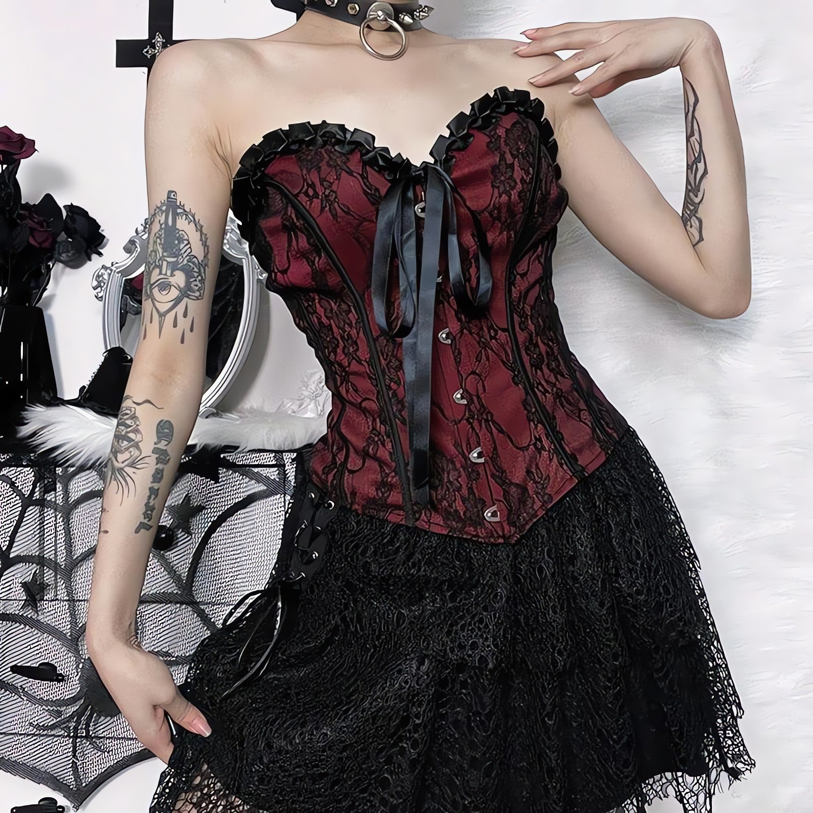 Victorian Goth Ribbon Detailed Corset Top - KAYSMAR