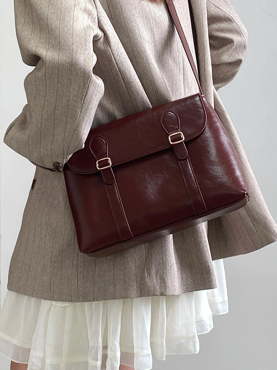 Vintage Faux Leather Messenger Bag - KAYSMAR