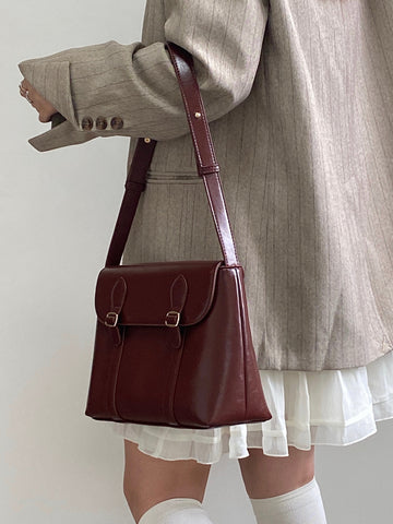 Vintage Faux Leather Messenger Bag - KAYSMAR