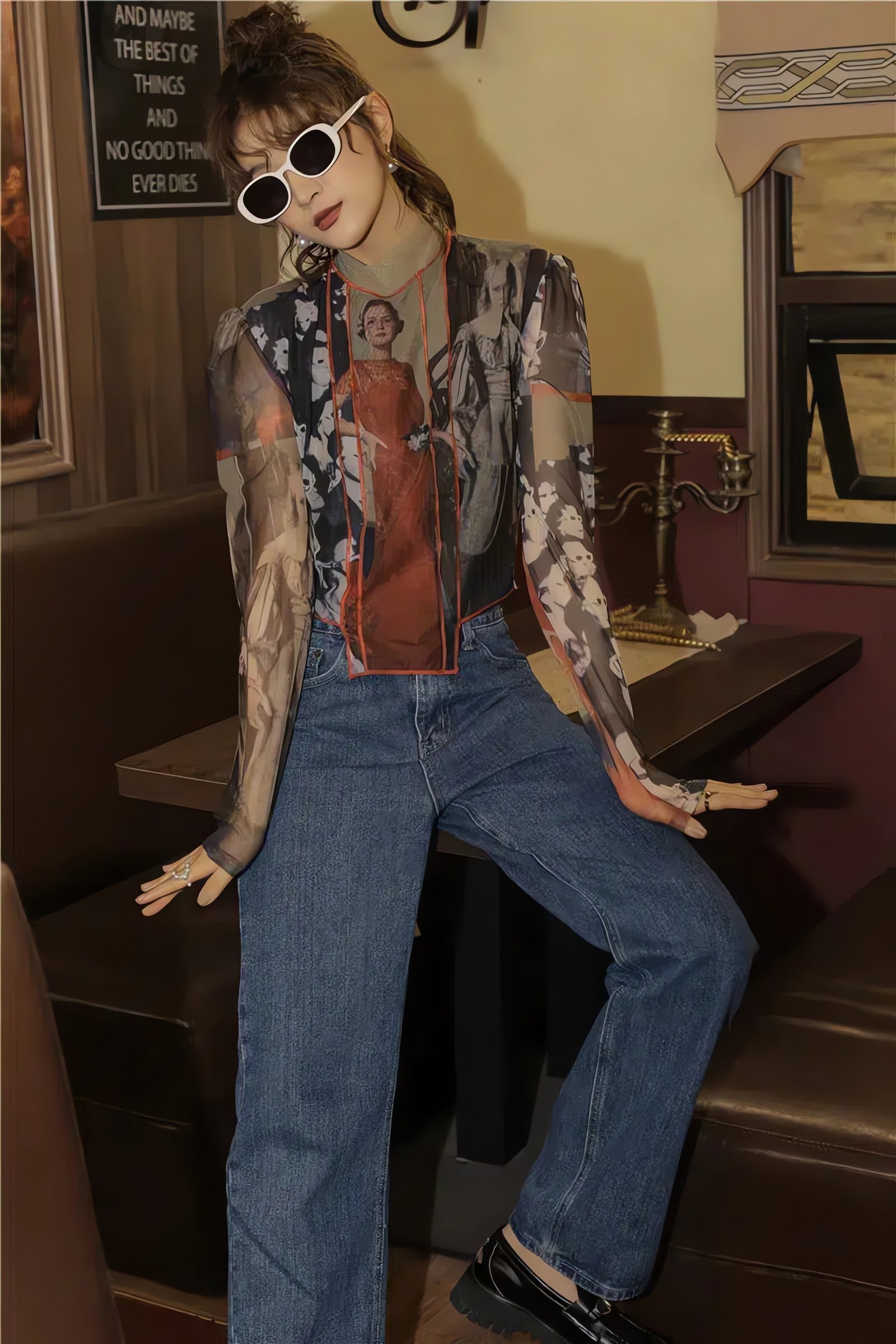 Vintage Asymmetric Patch Mesh Top - KAYSMAR