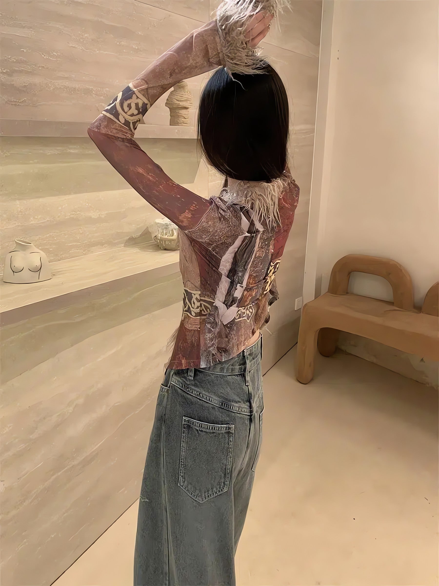 Vintage Faux Fur Detailed Lace Up Top - KAYSMAR