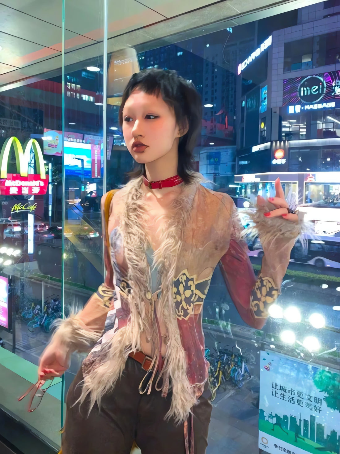 Vintage Faux Fur Tie Front Top - KAYSMAR