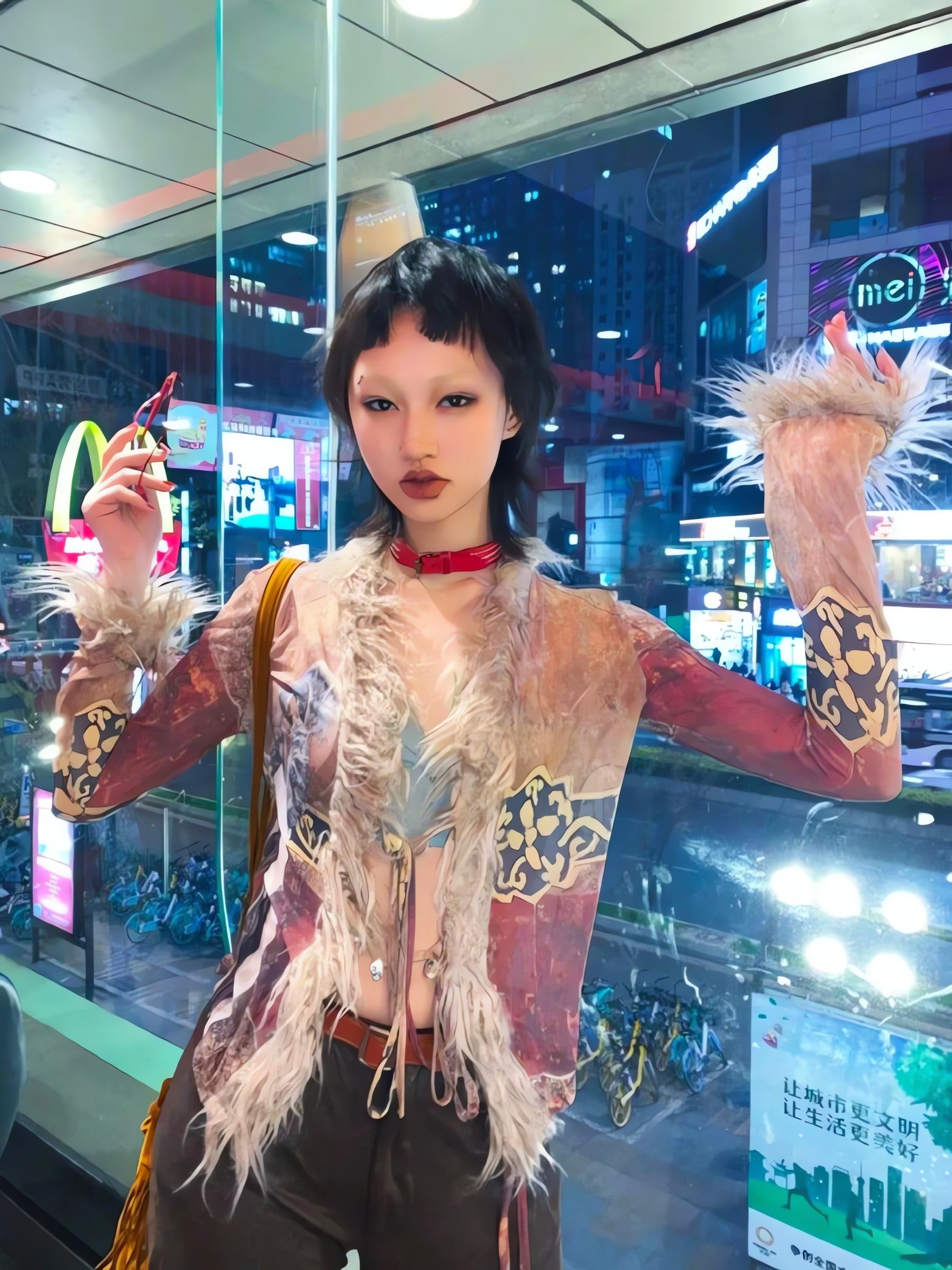 Vintage Faux Fur Tie Front Top - KAYSMAR