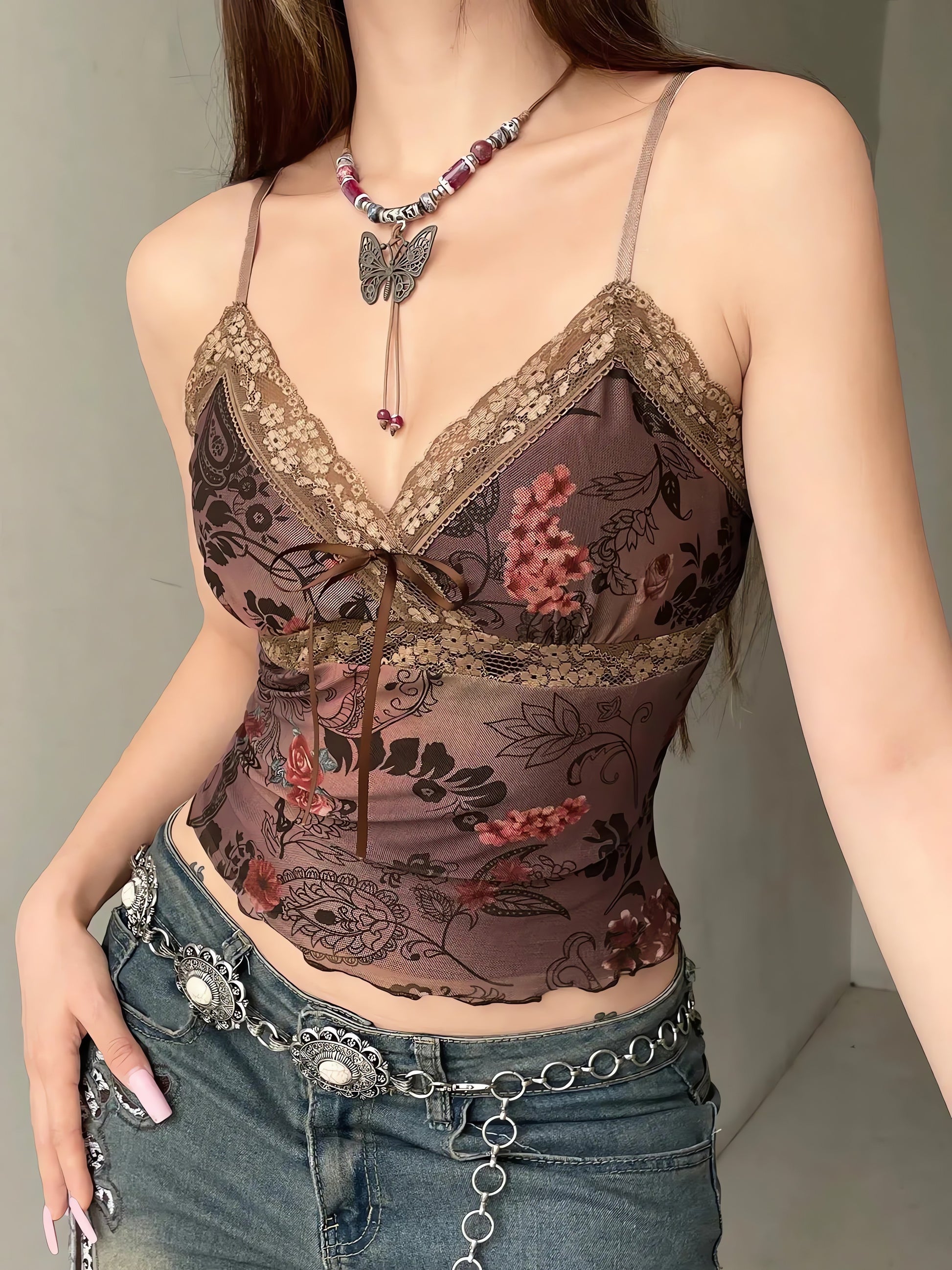 Vintage Floral Lace Trim Top - KAYSMAR