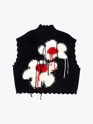 Weirdcore Flower Embroidered Knitted Sweater Vest - KAYSMAR
