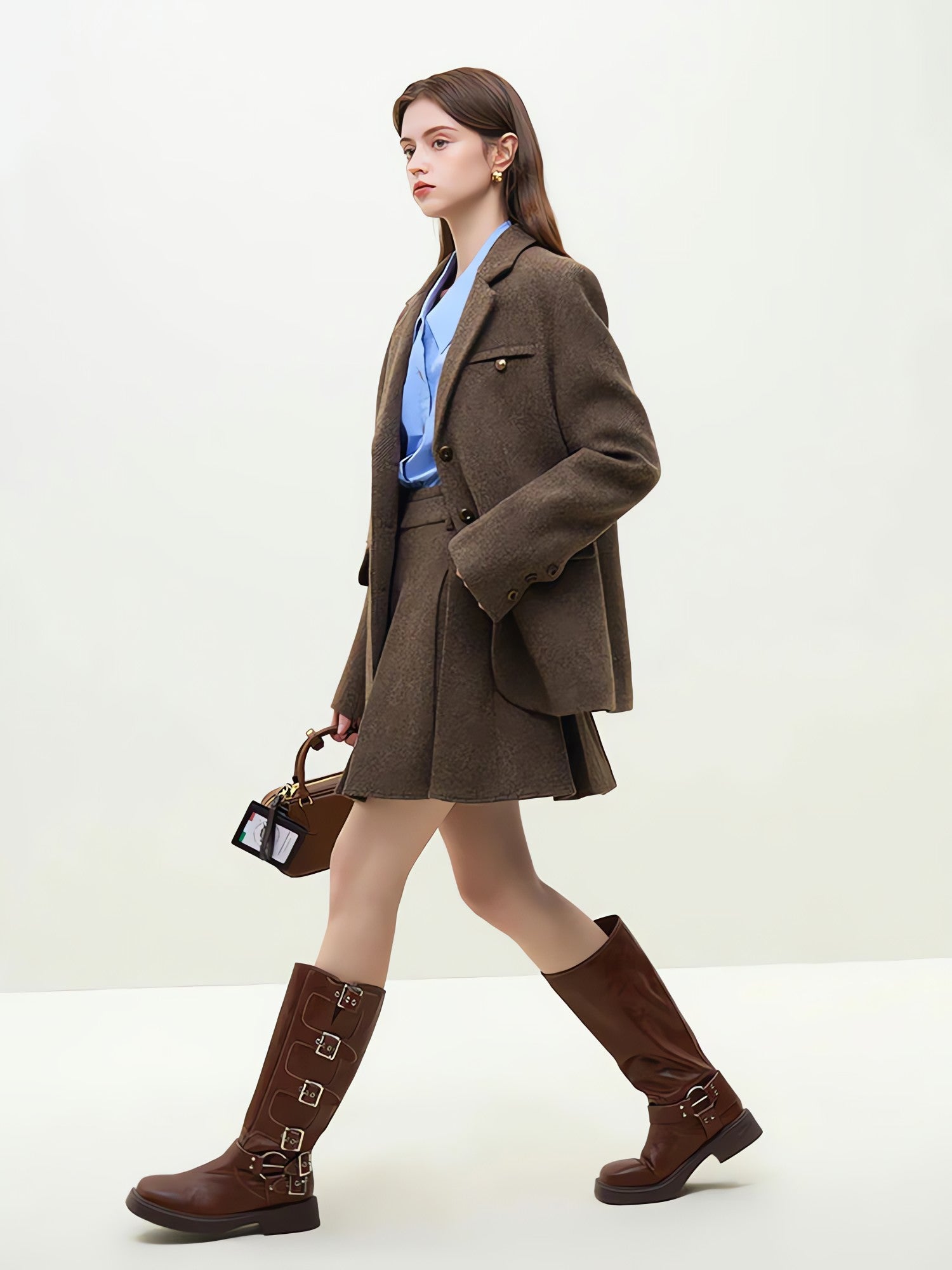 Wool Blazer Jacket & Mini Skirt Two Piece Set - KAYSMAR