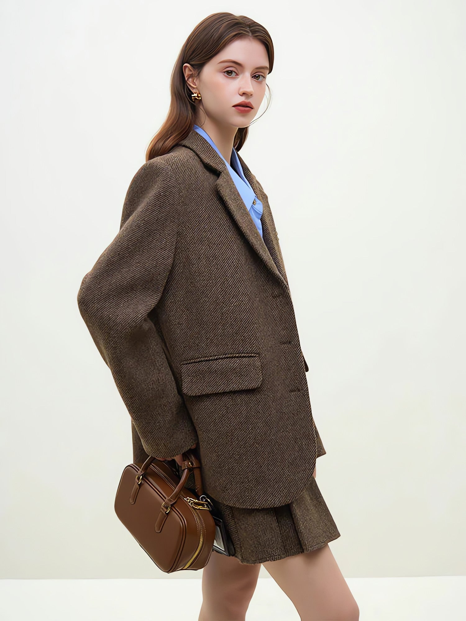 Wool Blazer Jacket & Mini Skirt Two Piece Set - KAYSMAR