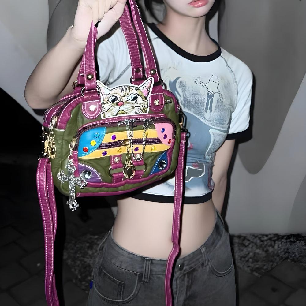 Y2K Cat Embroidered Bag - KAYSMAR