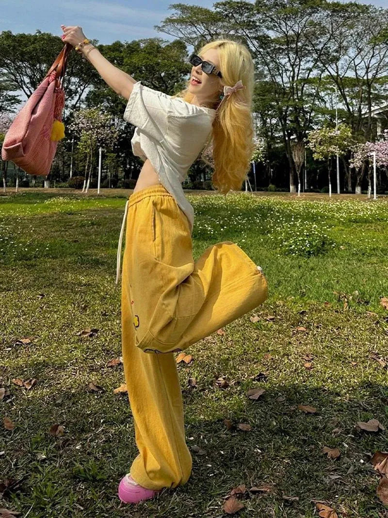 Y2K Embroidered Wide Leg Pants - KAYSMAR