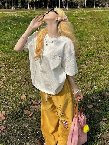 Y2K Embroidered Wide Leg Pants - KAYSMAR