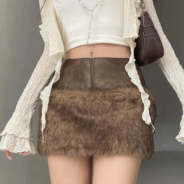 Y2K Faux Fur Mini Skirt - KAYSMAR