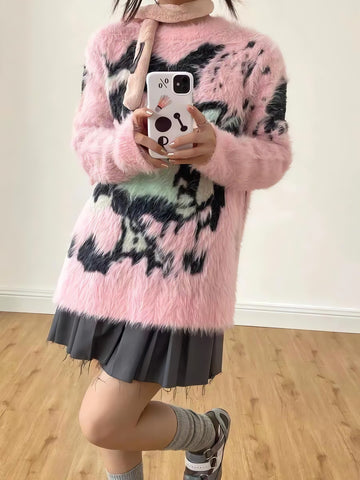 Y2K Aesthetic Fuzzy Sweater - KAYSMAR
