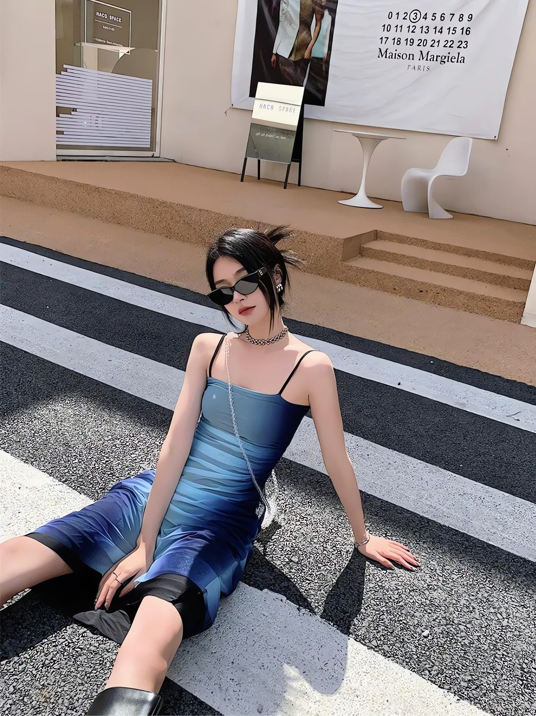Y2K Blue Gradient Strappy Midi Dress - KAYSMAR