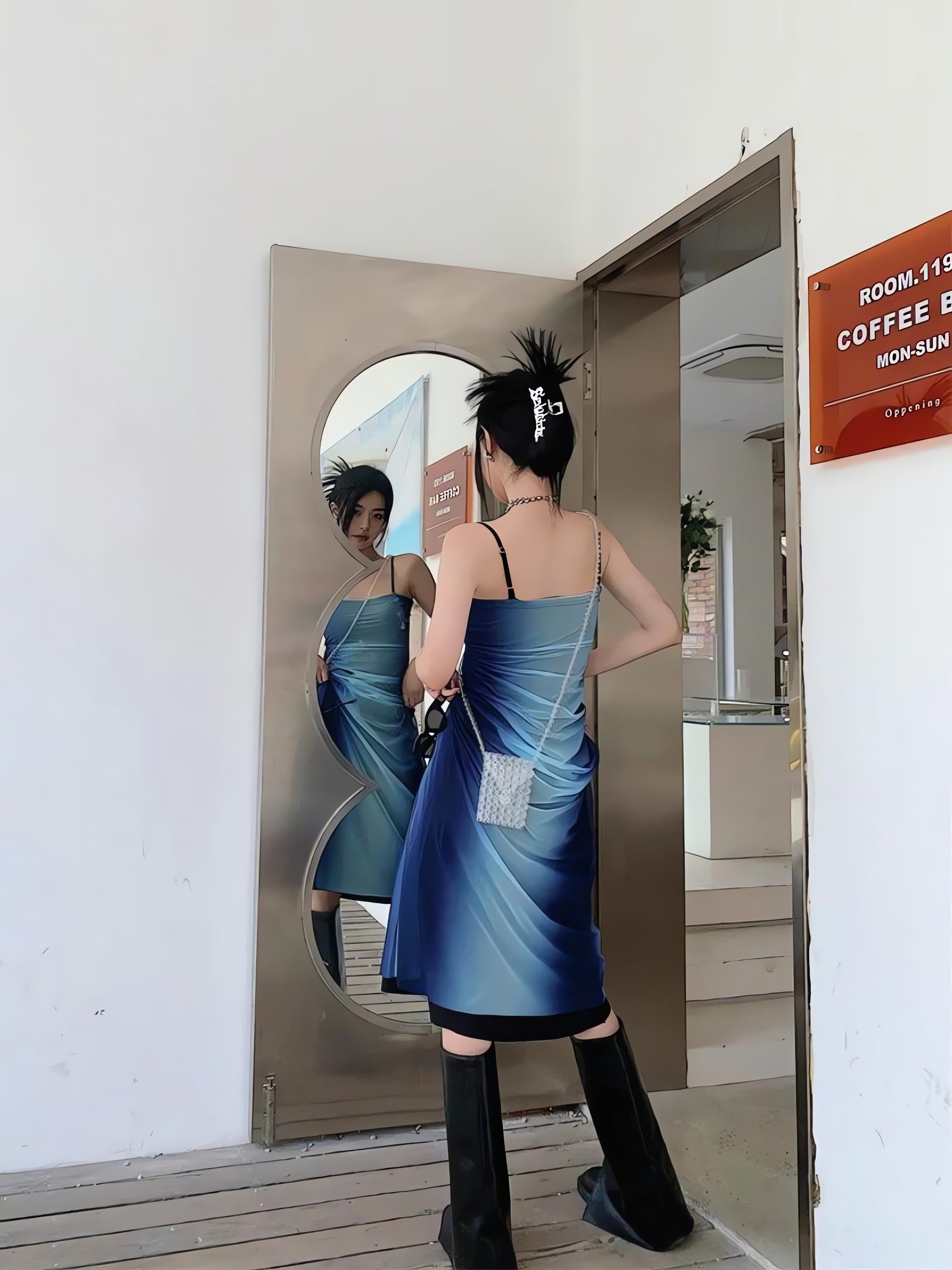 Y2K Blue Gradient Strappy Midi Dress - KAYSMAR