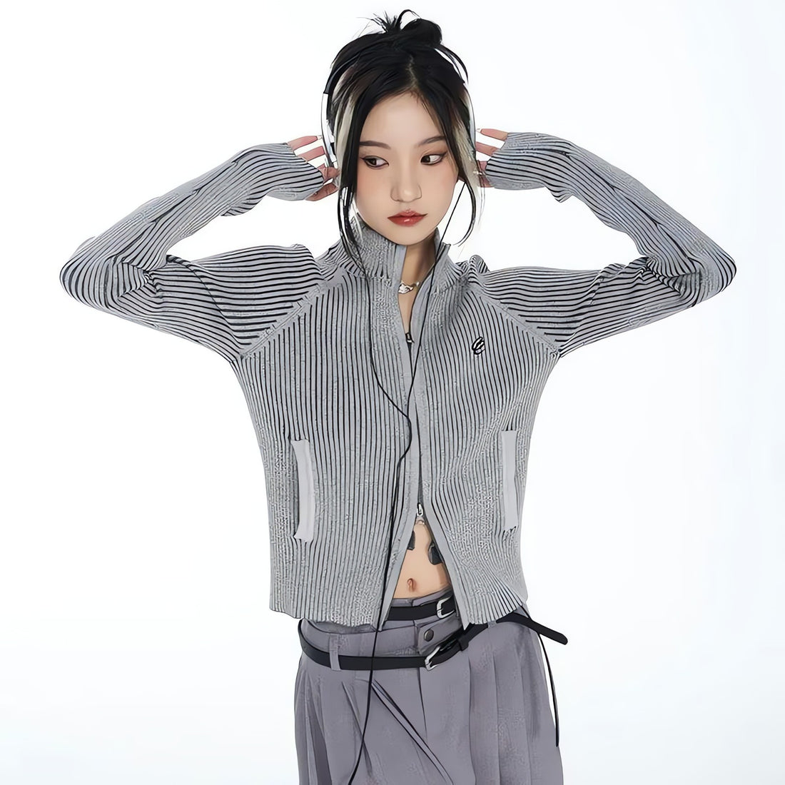 Y2K Cyber Zip-Up Turtleneck Cardigan - KAYSMAR