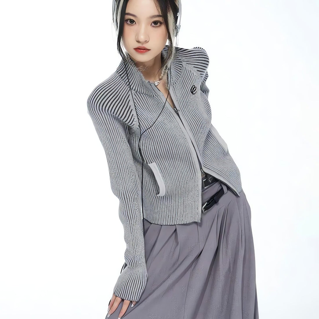 Y2K Cyber Zip-Up Turtleneck Cardigan - KAYSMAR