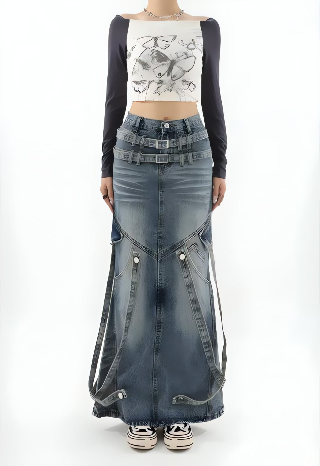 Y2K Denim Maxi Skirt - KAYSMAR