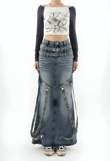 Y2K Denim Maxi Skirt - KAYSMAR